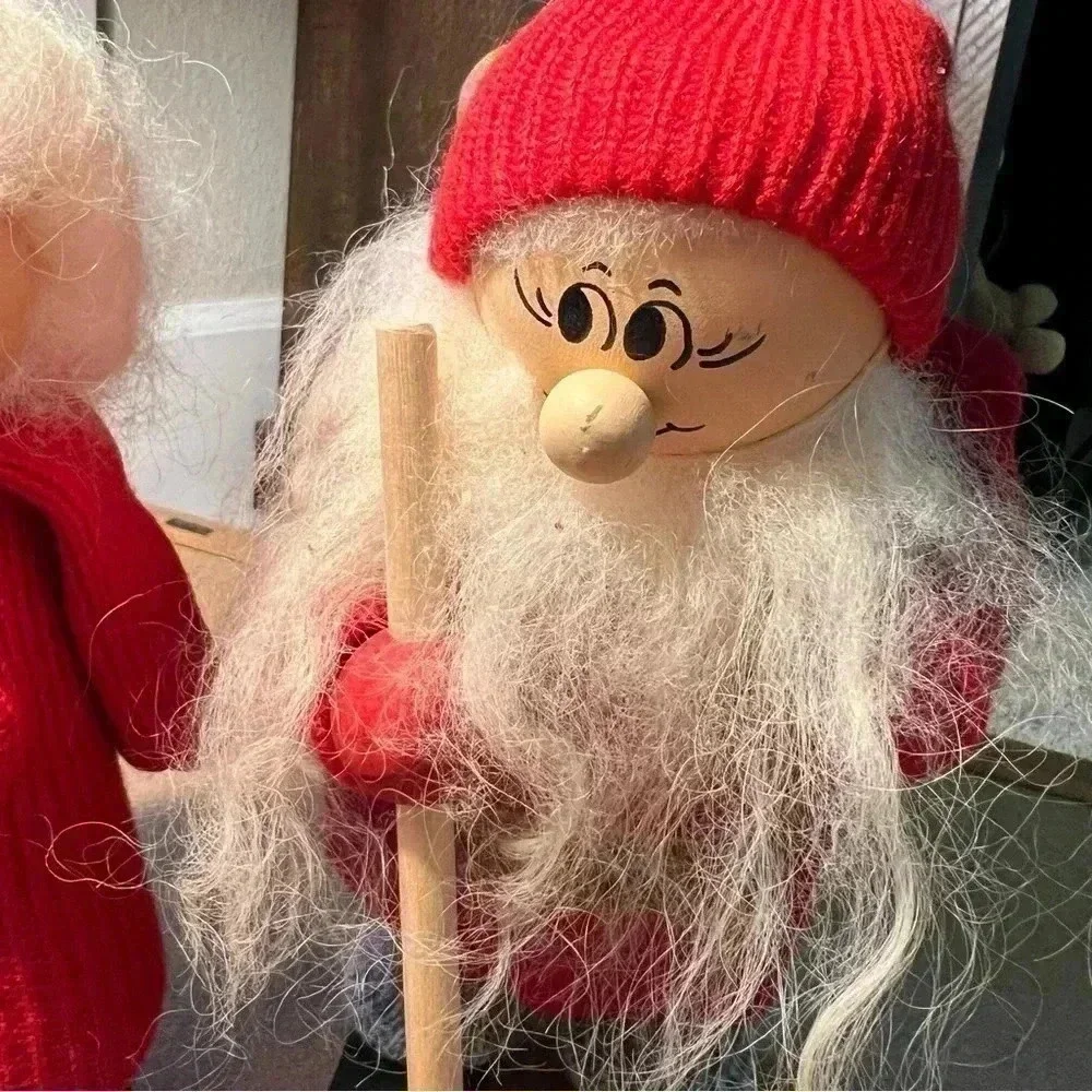 Vintage Ljungstrom Wooden Christmas Santa And Mrs Clause 1980s
